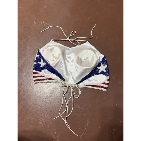 Cache Y2K Beaded Top 4th Of July American Flag Boho Festival Sz M - Picture 2 of 3